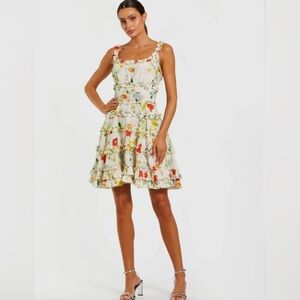 Mac Duggal NWT Ivory Floral Square Neck Ruffle Mini Dress size 6 Small